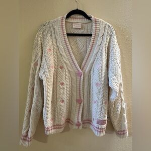 Taylor Swift Cream and Pink Heart Cardigan